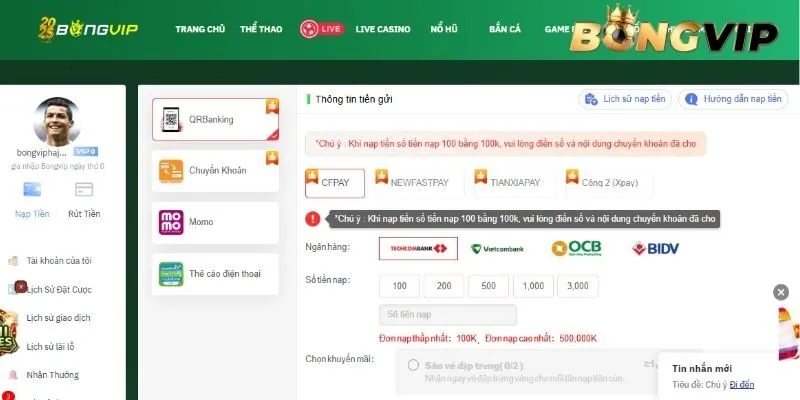 Nạp tiền nhà cái qua ngân hàng là phương thức phổ biến