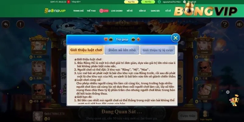 Rồng Hổ BONGVIP là một game bài đổi thưởng phổ biến